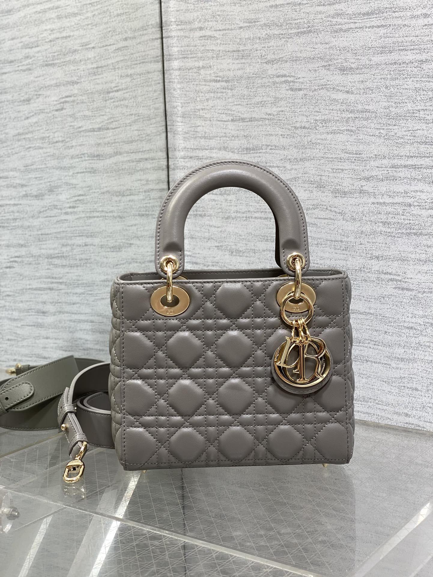 Small Lady Dior My ABCDior Bag Stone Gray Cannage Lambskin